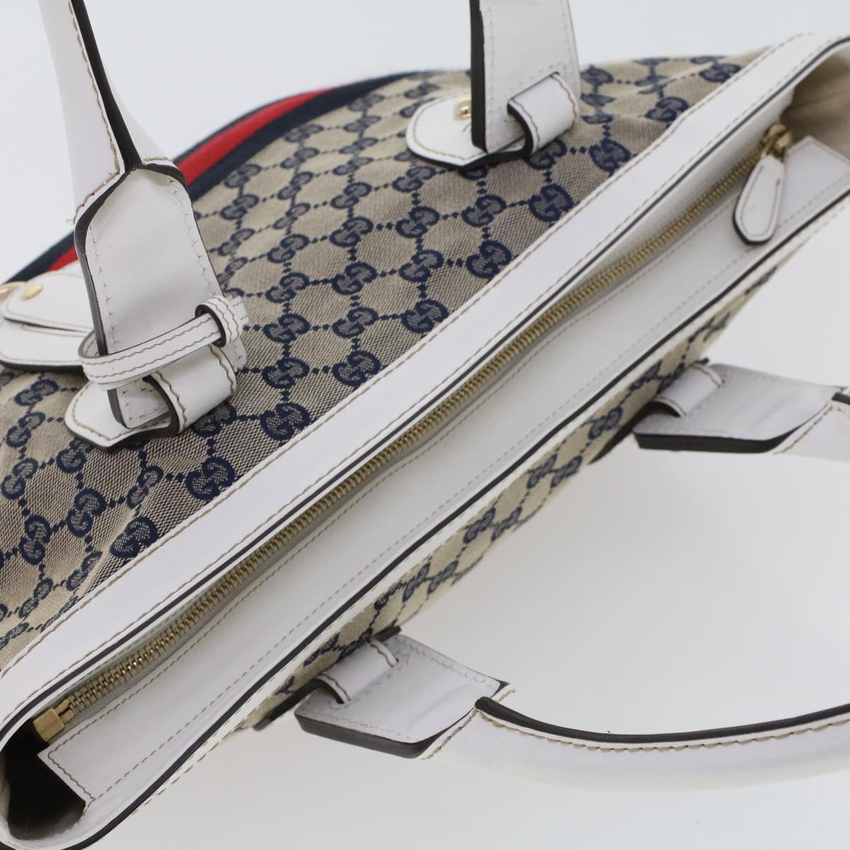 GUCCI GG Canvas Sherry Line Shoulder Bag Gray Red Navy 257085 rd5254