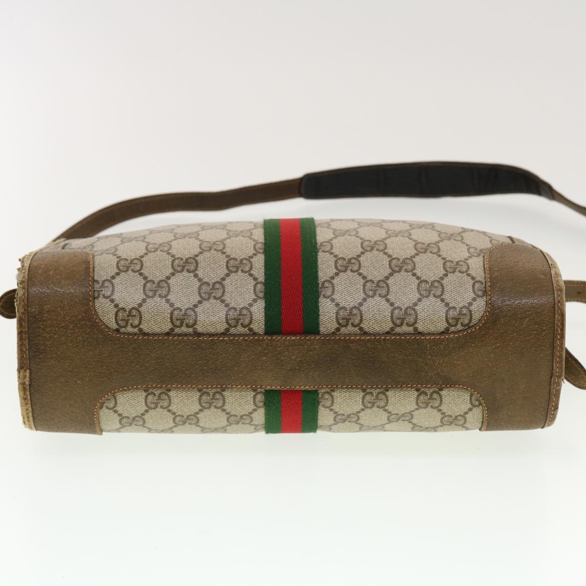 GUCCI GG Canvas Web Sherry Line Shoulder Bag PVC Leather Beige Green rd5263