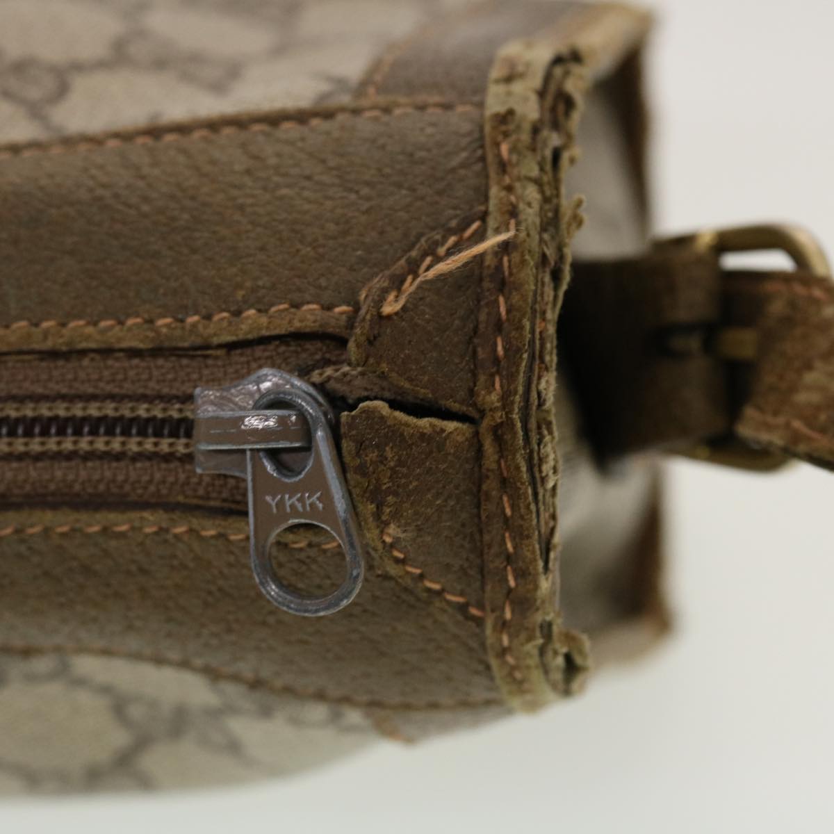 GUCCI GG Canvas Web Sherry Line Shoulder Bag PVC Leather Beige Green rd5263