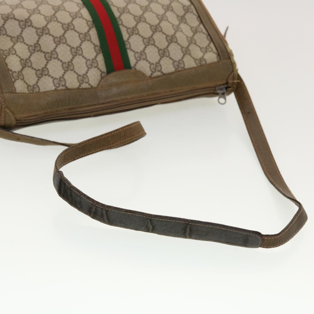 GUCCI GG Canvas Web Sherry Line Shoulder Bag PVC Leather Beige Green rd5263