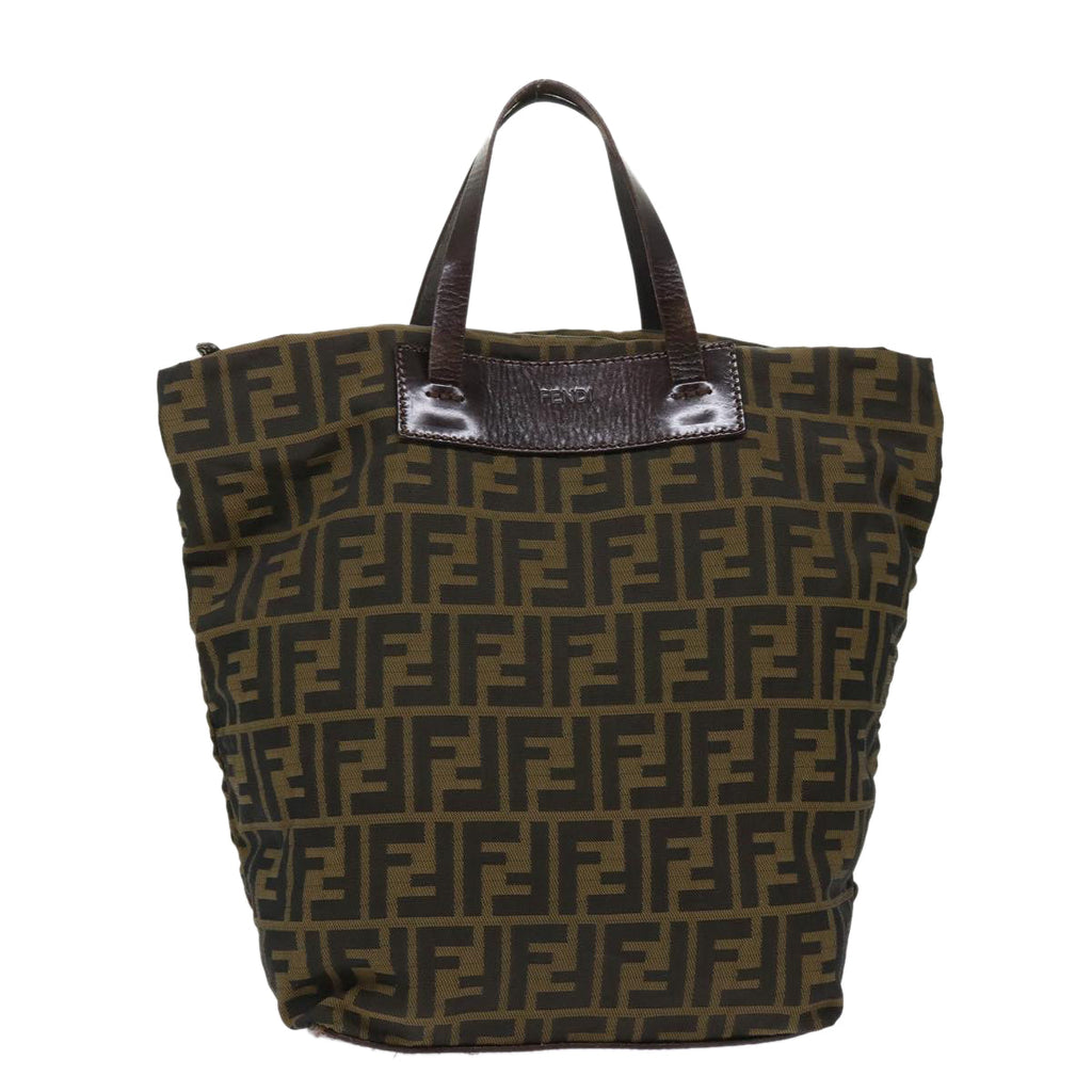 FENDI Zucca Canvas Tote Bag Nylon Brown Black rd5453