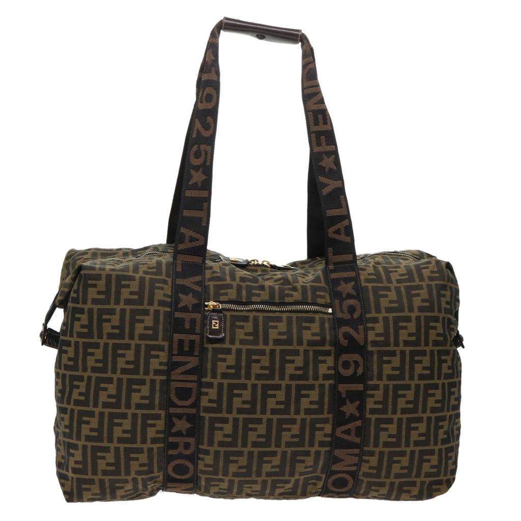 FENDI Zucca Canvas Boston Bag Nylon Brown Black rd5456