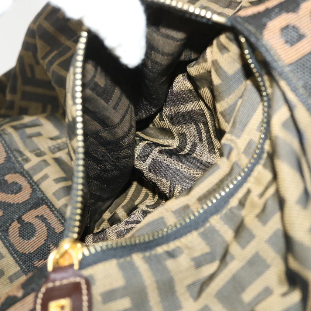 FENDI Zucca Canvas Boston Bag Nylon Brown Black rd5456