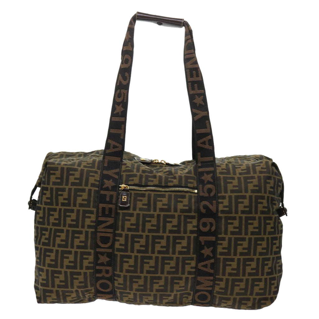 FENDI Zucca Canvas Boston Bag Nylon Brown Black rd5456