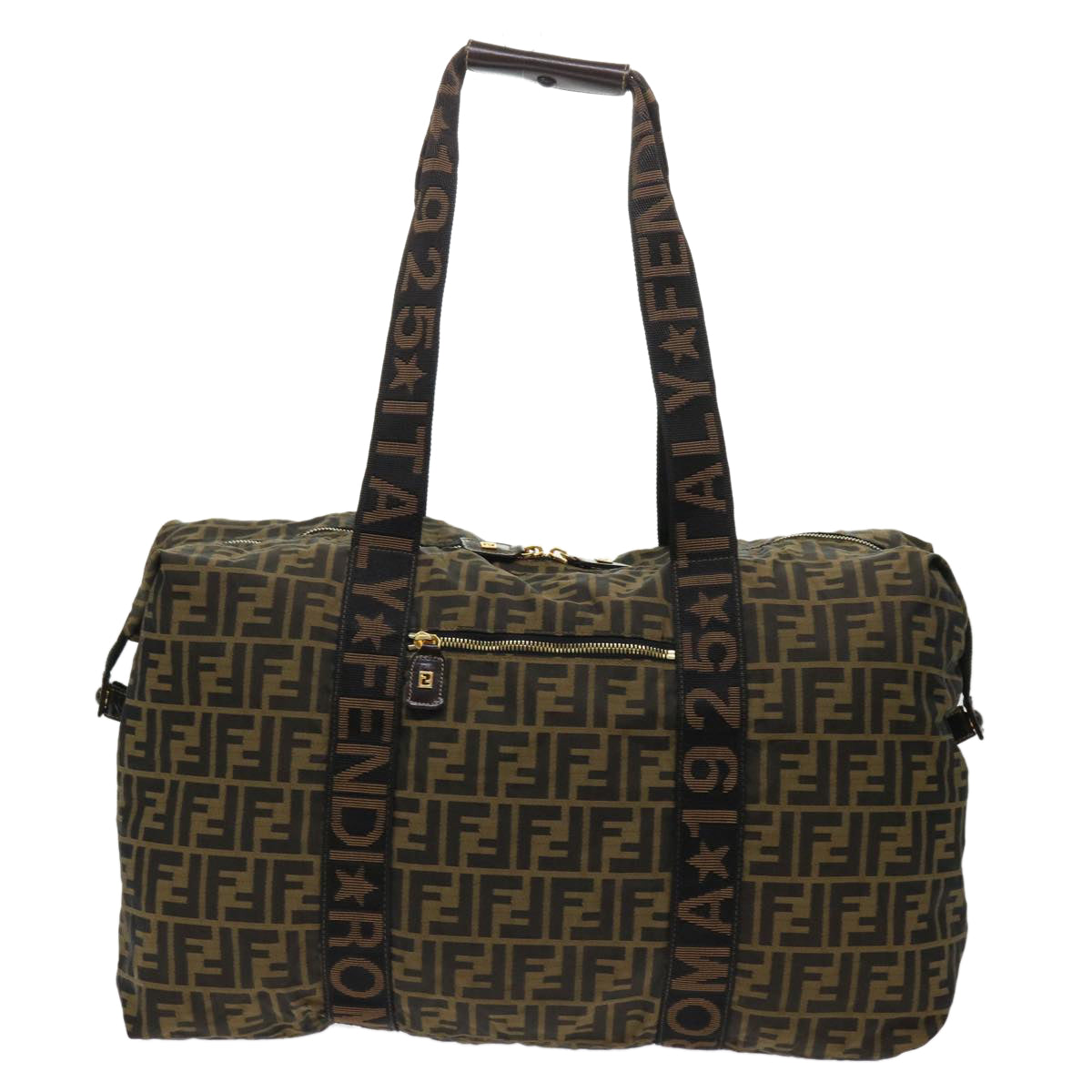 FENDI Zucca Canvas Boston Bag Nylon Brown Black rd5456
