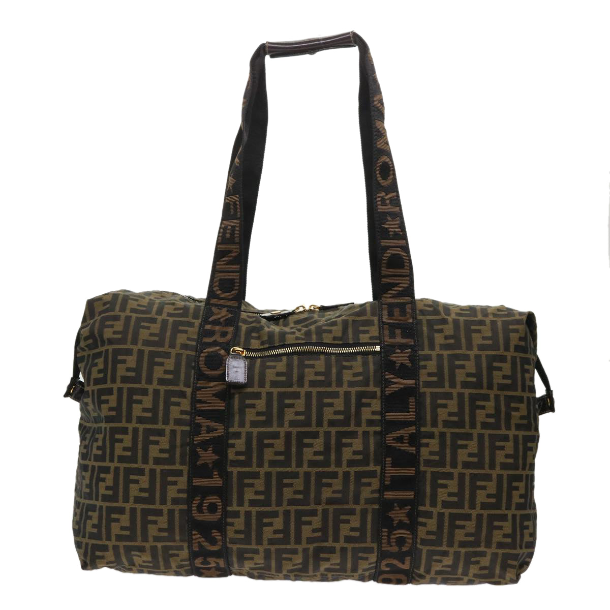 FENDI Zucca Canvas Boston Bag Nylon Brown Black rd5456