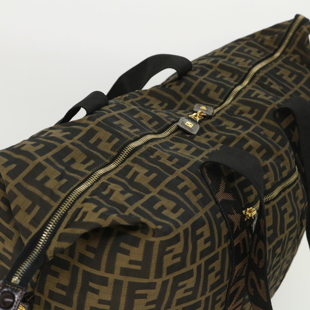 FENDI Zucca Canvas Boston Bag Nylon Brown Black rd5456