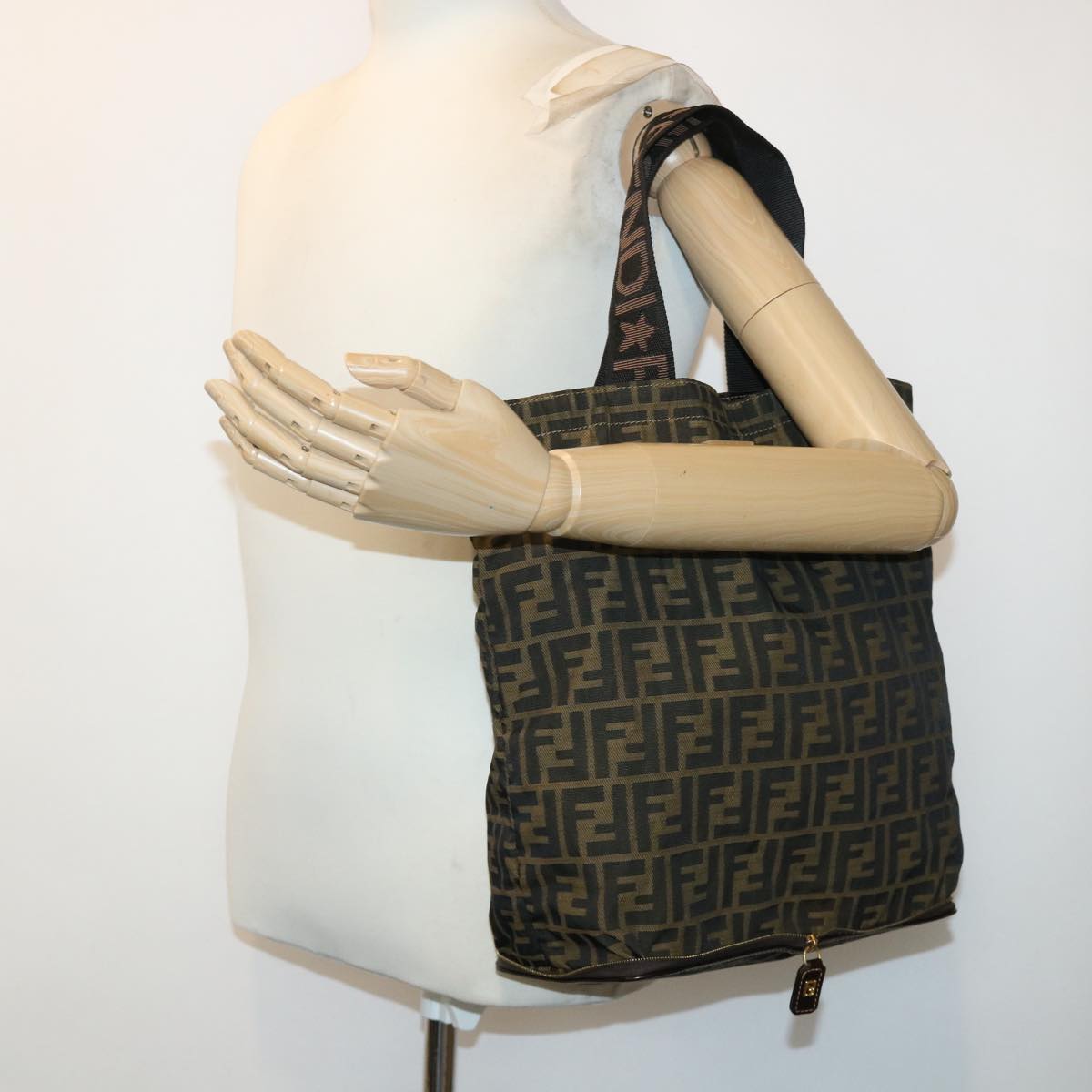 FENDI Zucca Canvas Tote Bag Nylon Brown Black rd5464