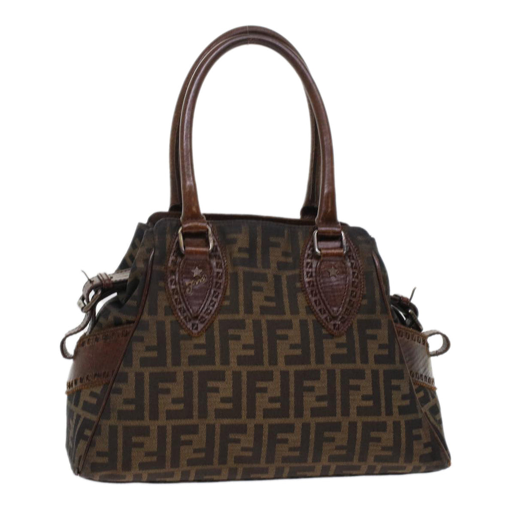 FENDI Zucca Canvas Hand Bag Nylon Leather Black Brown rd5607