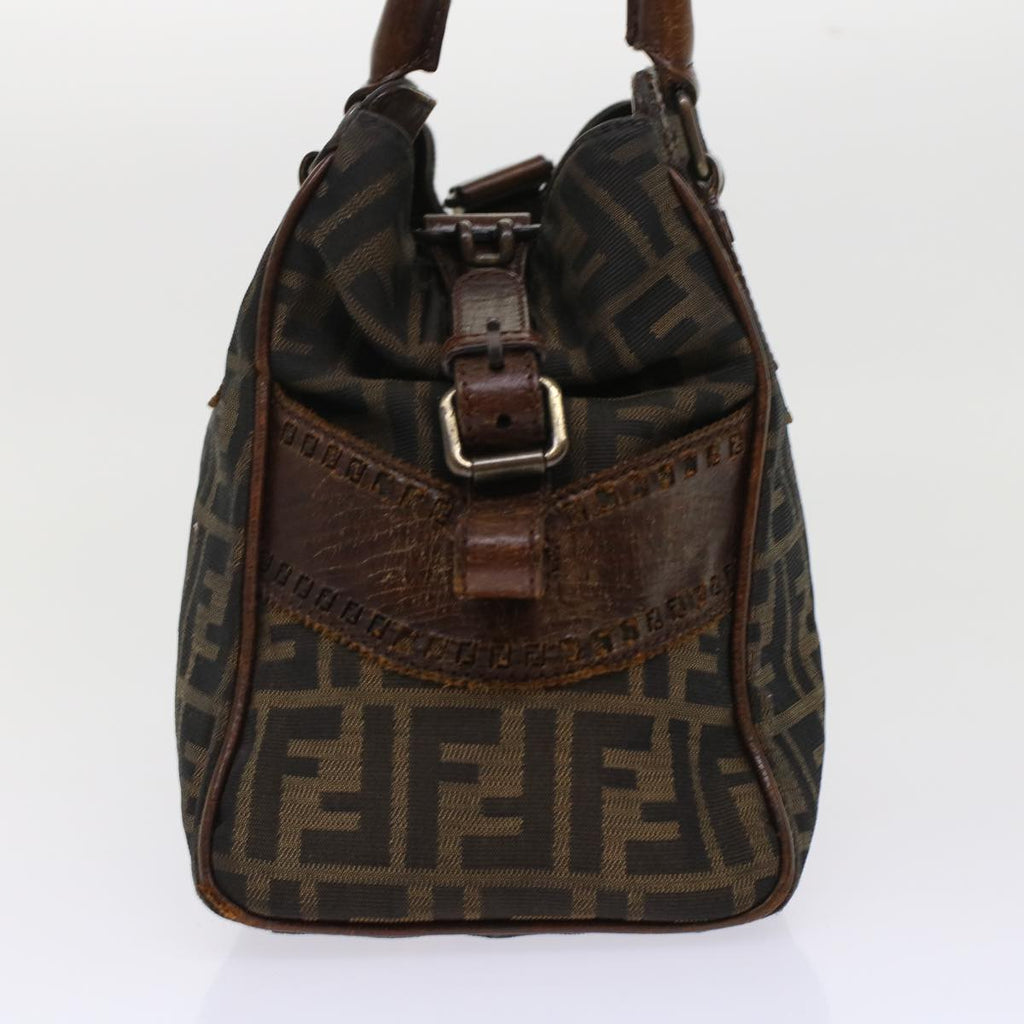 FENDI Zucca Canvas Hand Bag Nylon Leather Black Brown rd5607