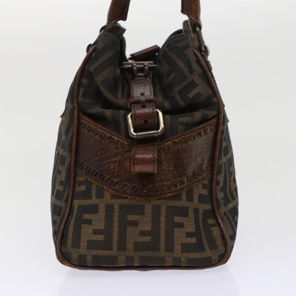 FENDI Zucca Canvas Hand Bag Nylon Leather Black Brown rd5607