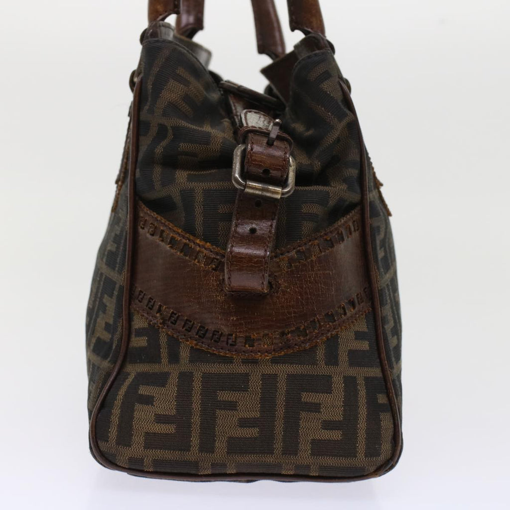 FENDI Zucca Canvas Hand Bag Nylon Leather Black Brown rd5607