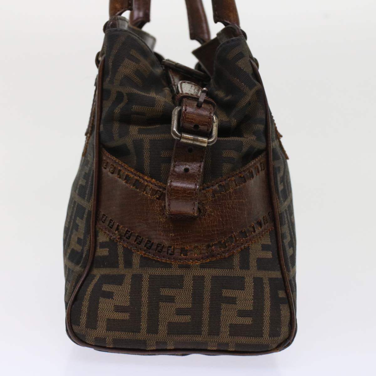 FENDI Zucca Canvas Hand Bag Nylon Leather Black Brown rd5607