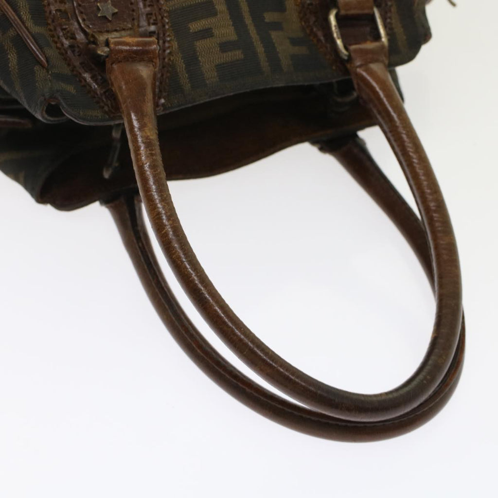FENDI Zucca Canvas Hand Bag Nylon Leather Black Brown rd5607