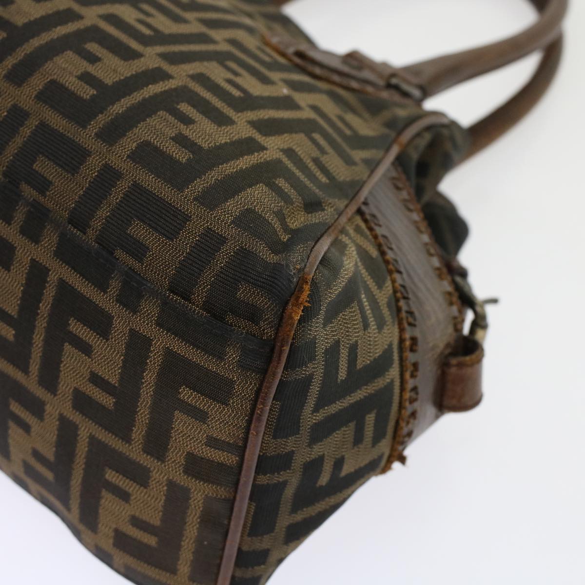 FENDI Zucca Canvas Hand Bag Nylon Leather Black Brown rd5607