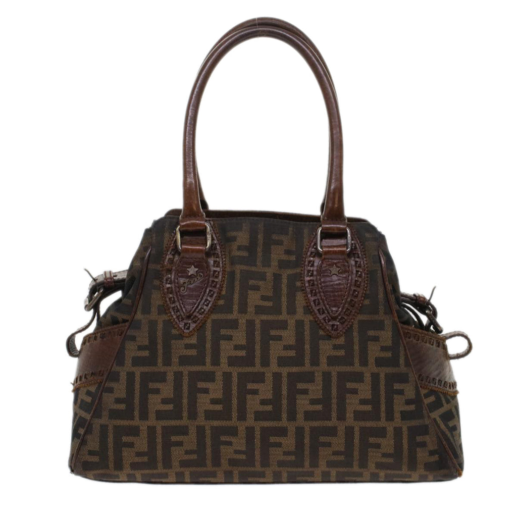 FENDI Zucca Canvas Hand Bag Nylon Leather Black Brown rd5607