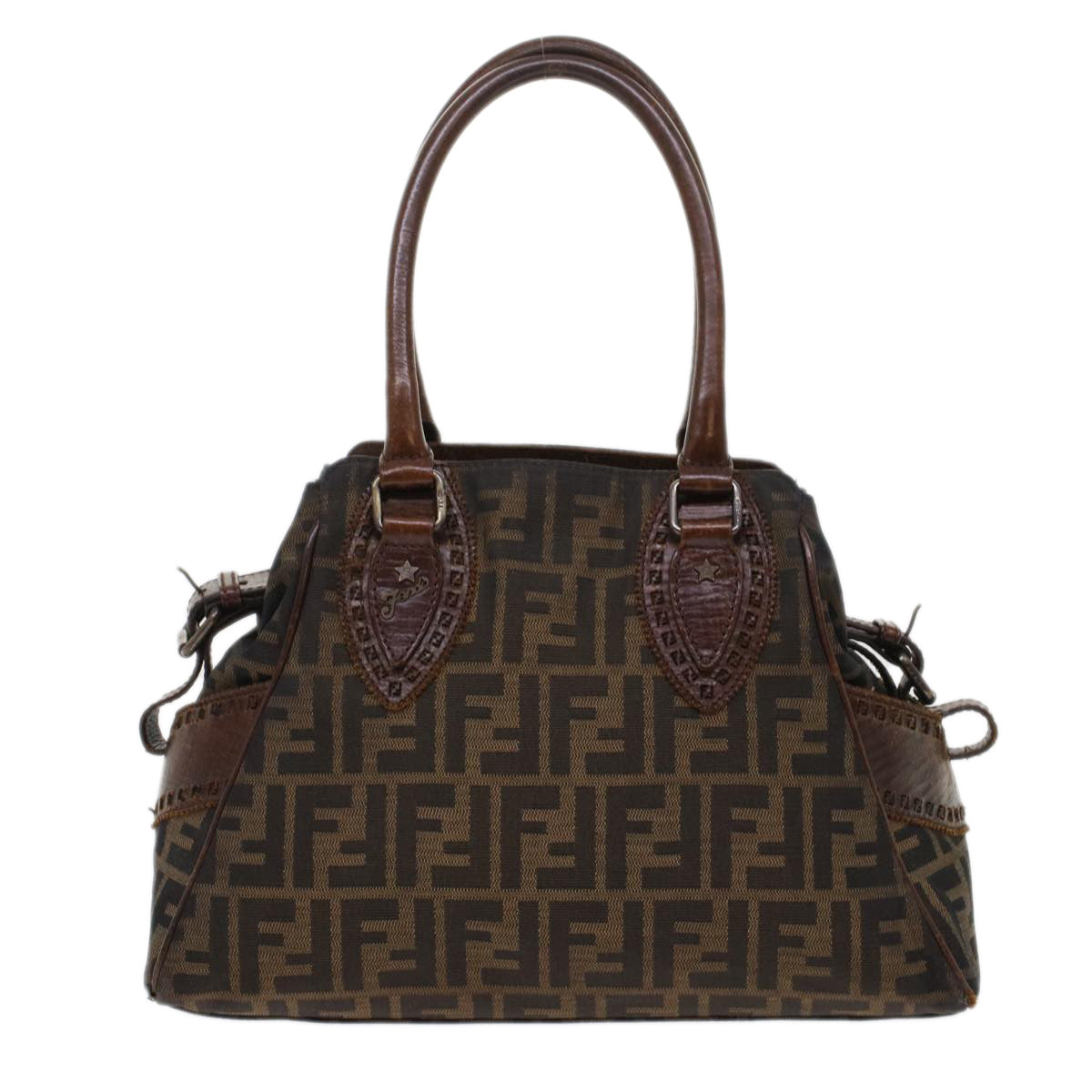 FENDI Zucca Canvas Hand Bag Nylon Leather Black Brown rd5607