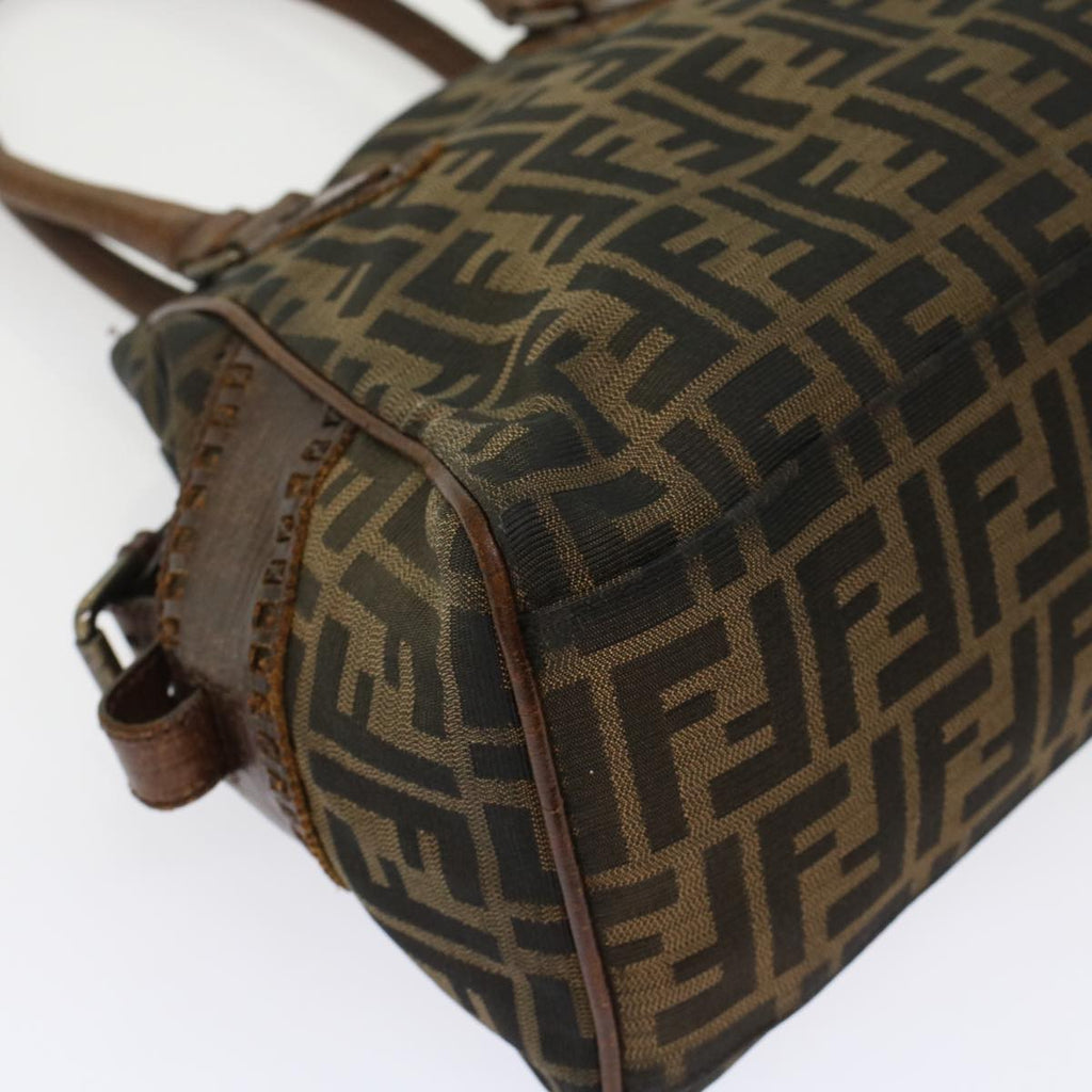 FENDI Zucca Canvas Hand Bag Nylon Leather Black Brown rd5607