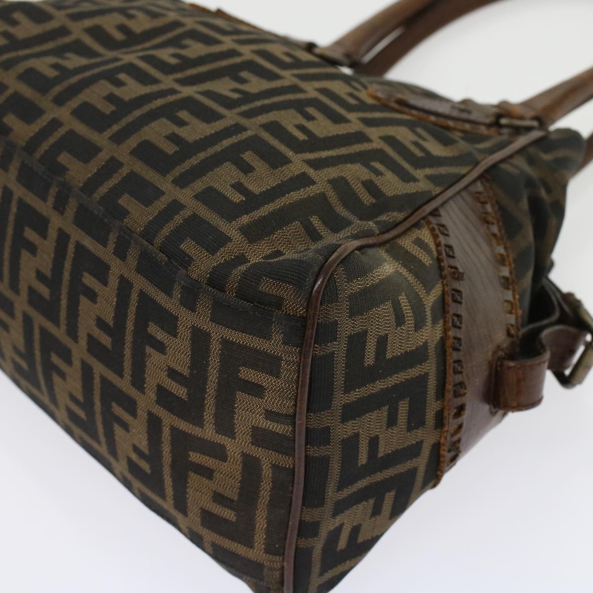 FENDI Zucca Canvas Hand Bag Nylon Leather Black Brown rd5607