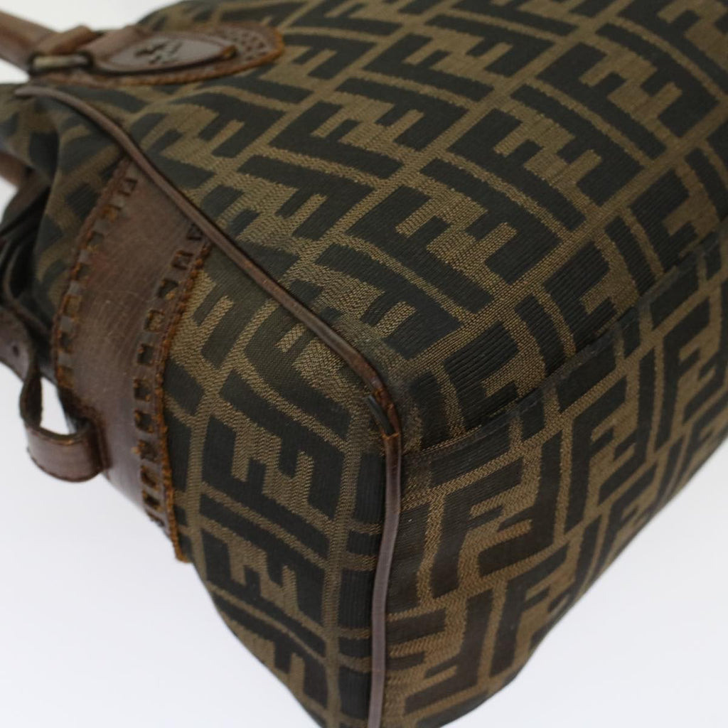 FENDI Zucca Canvas Hand Bag Nylon Leather Black Brown rd5607