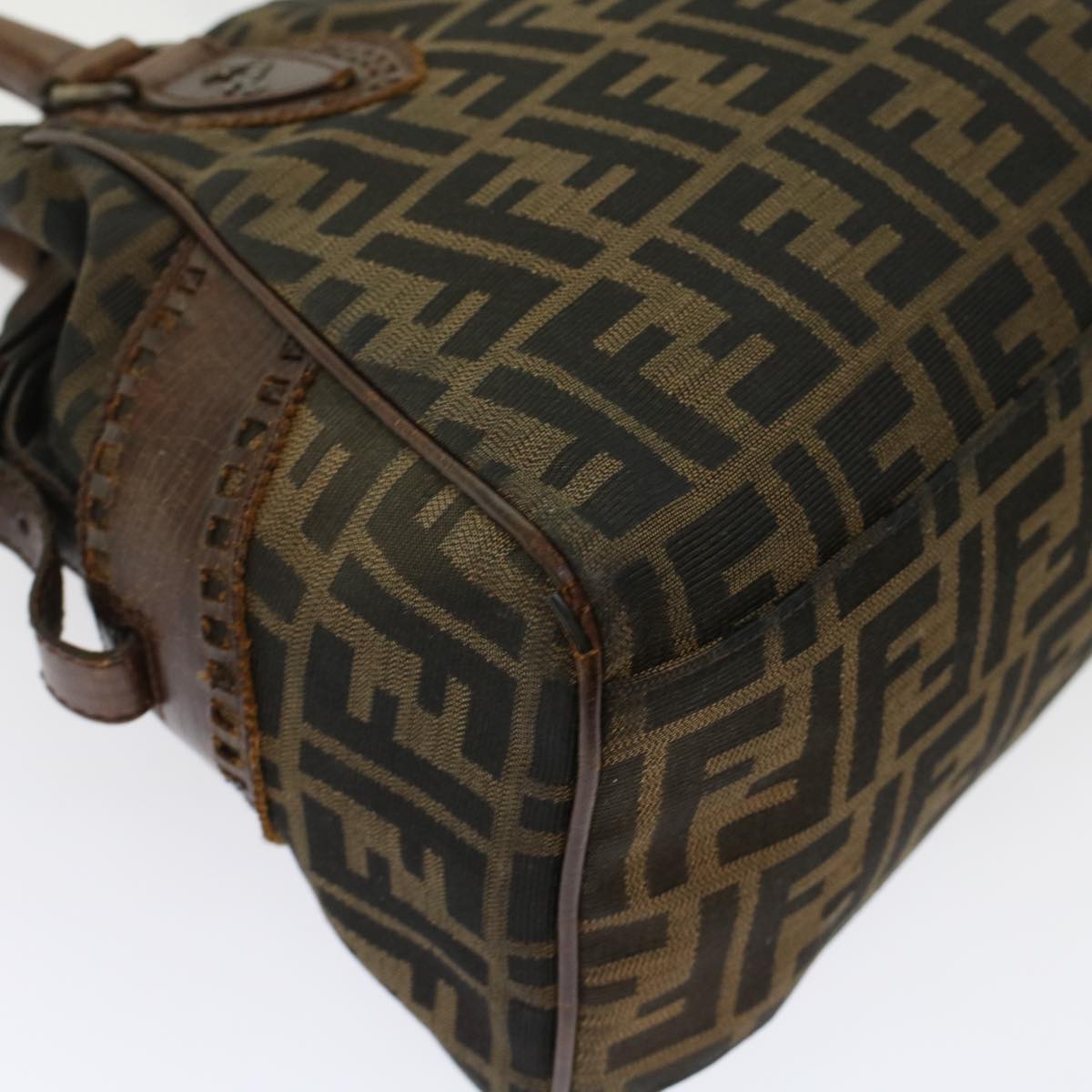 FENDI Zucca Canvas Hand Bag Nylon Leather Black Brown rd5607