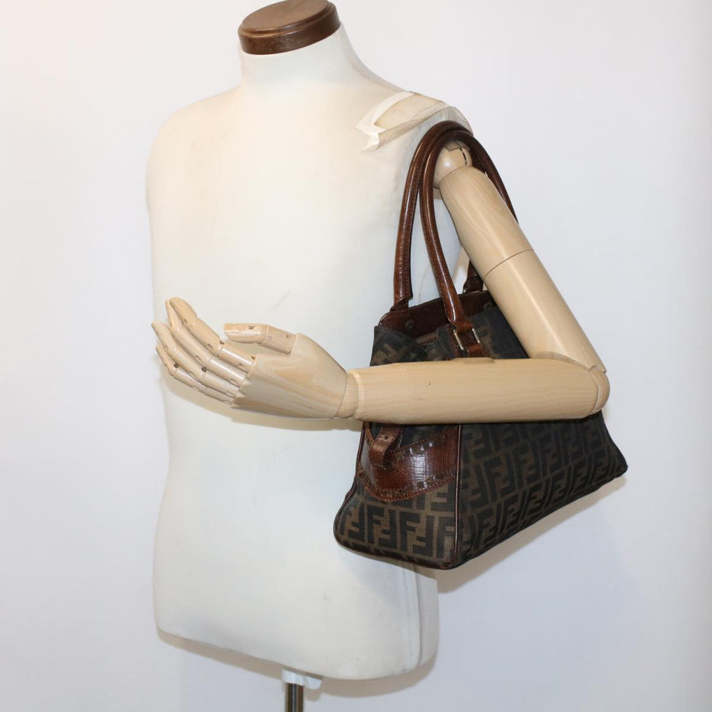 FENDI Zucca Canvas Hand Bag Nylon Leather Black Brown rd5607