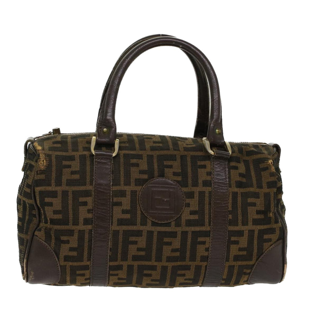 FENDI Zucca Canvas Boston Bag Leather Black Brown rd5609