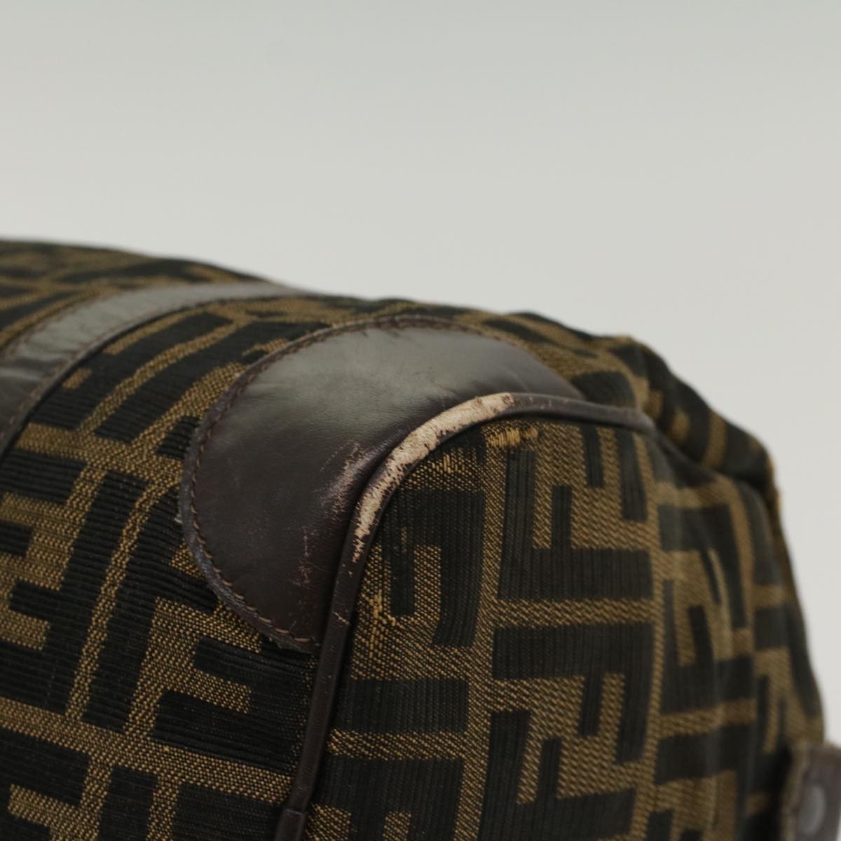 FENDI Zucca Canvas Boston Bag Leather Black Brown rd5609