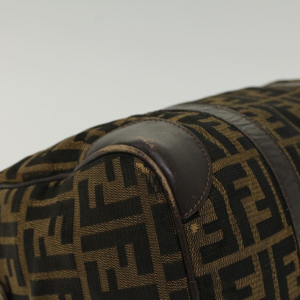 FENDI Zucca Canvas Boston Bag Leather Black Brown rd5609