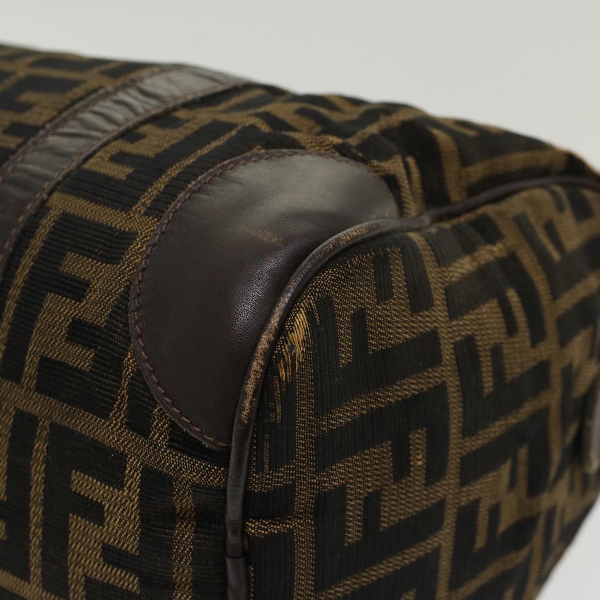 FENDI Zucca Canvas Boston Bag Leather Black Brown rd5609