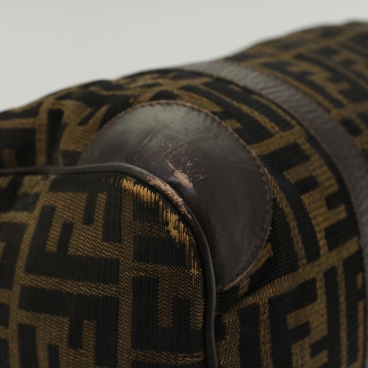 FENDI Zucca Canvas Boston Bag Leather Black Brown rd5609