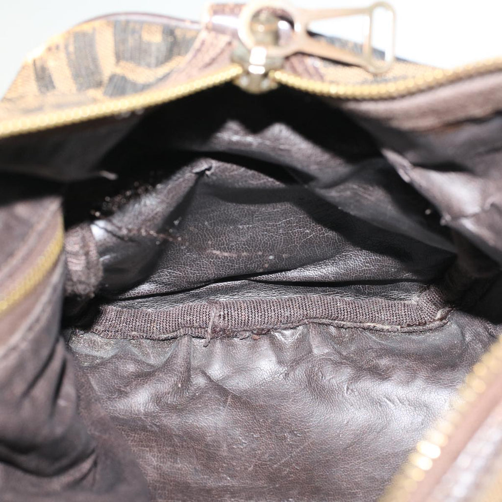 FENDI Zucca Canvas Boston Bag Leather Black Brown rd5609