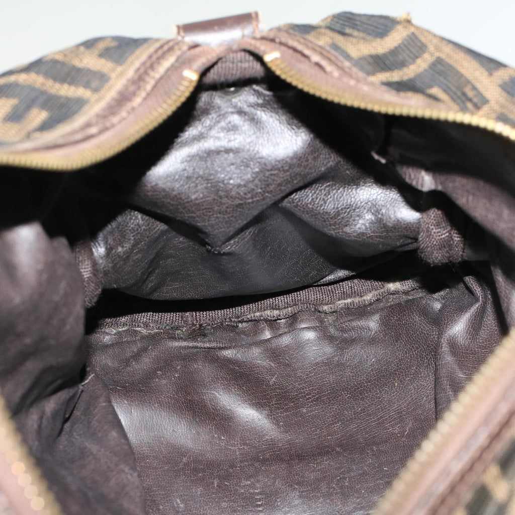 FENDI Zucca Canvas Boston Bag Leather Black Brown rd5609