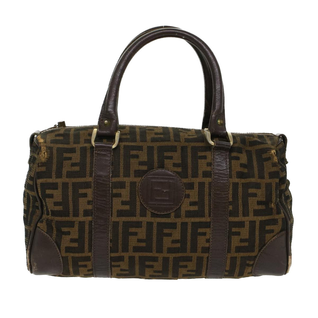 FENDI Zucca Canvas Boston Bag Leather Black Brown rd5609
