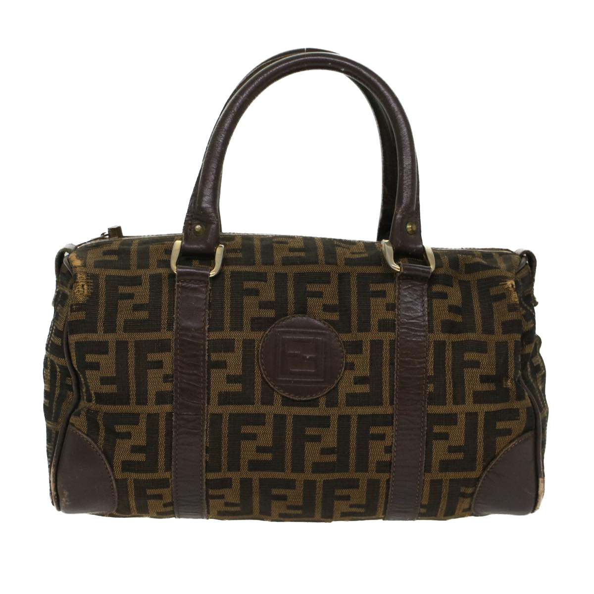 FENDI Zucca Canvas Boston Bag Leather Black Brown rd5609