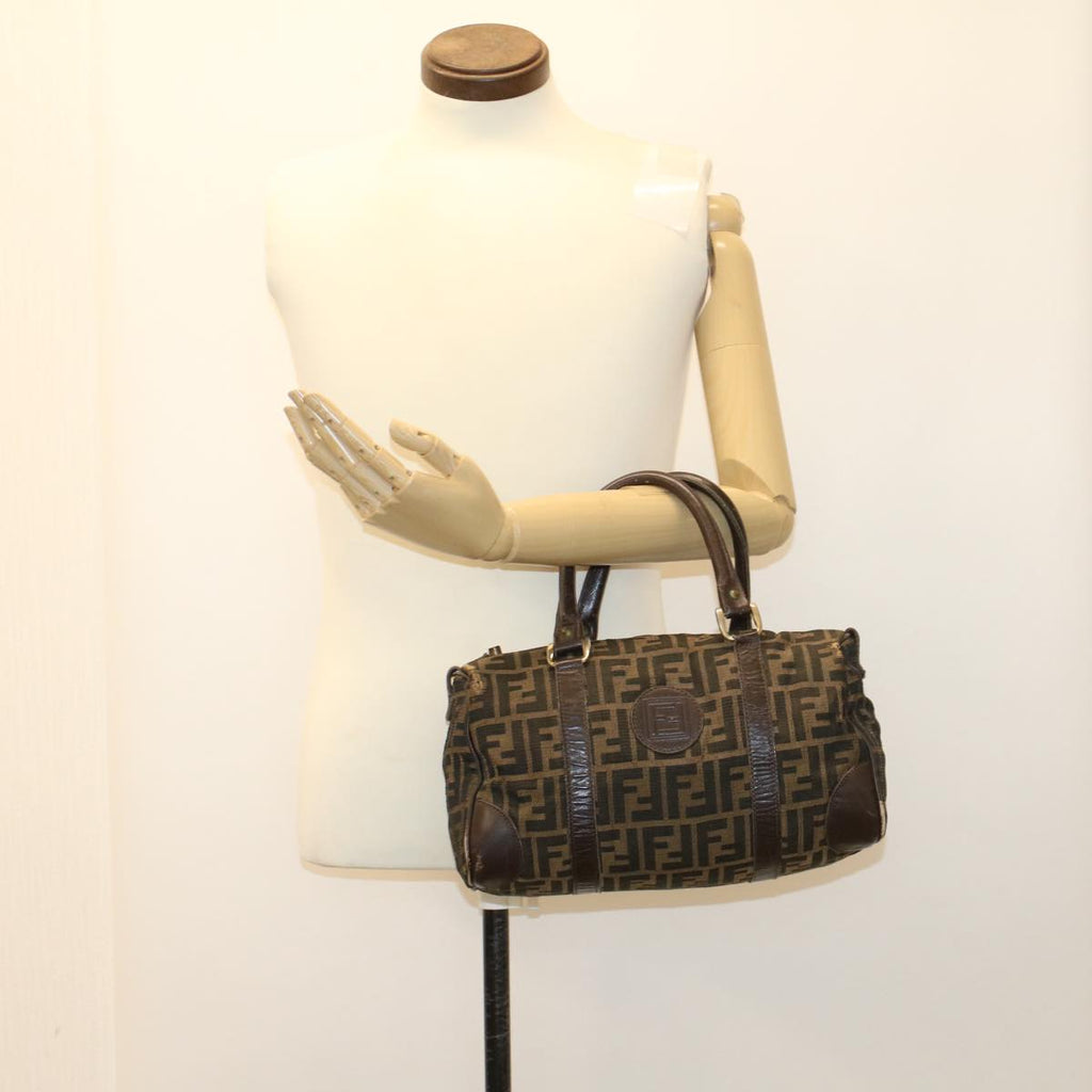 FENDI Zucca Canvas Boston Bag Leather Black Brown rd5609