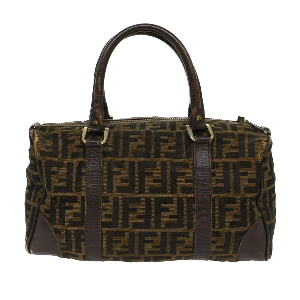 FENDI Zucca Canvas Boston Bag Leather Black Brown rd5609