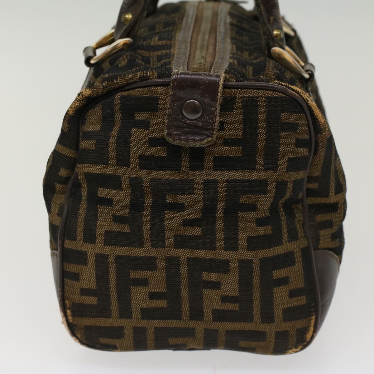 FENDI Zucca Canvas Boston Bag Leather Black Brown rd5609
