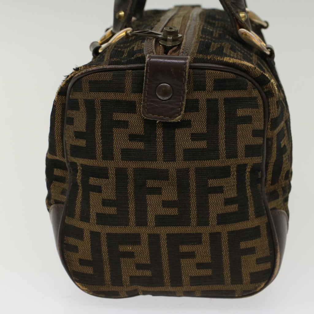 FENDI Zucca Canvas Boston Bag Leather Black Brown rd5609