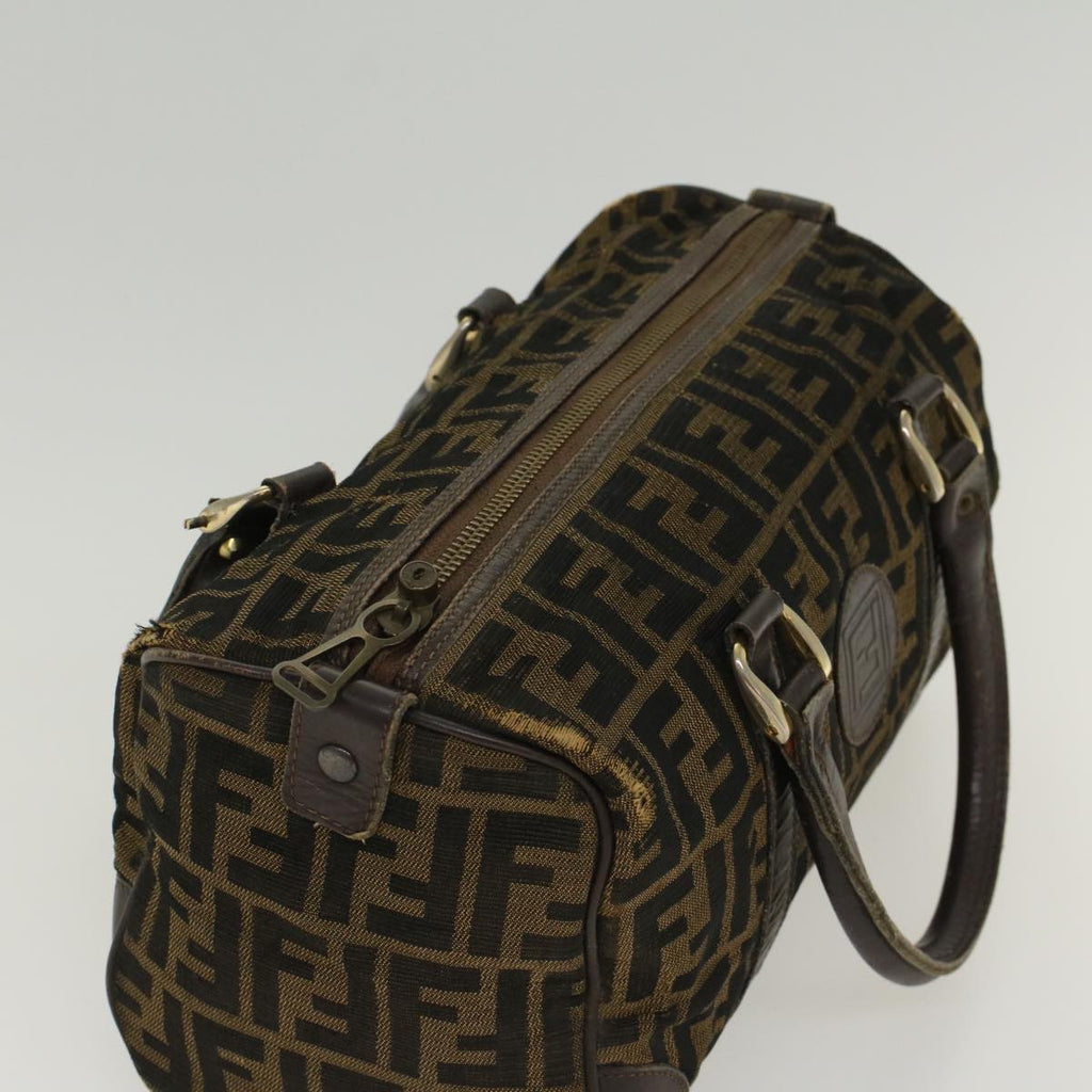 FENDI Zucca Canvas Boston Bag Leather Black Brown rd5609