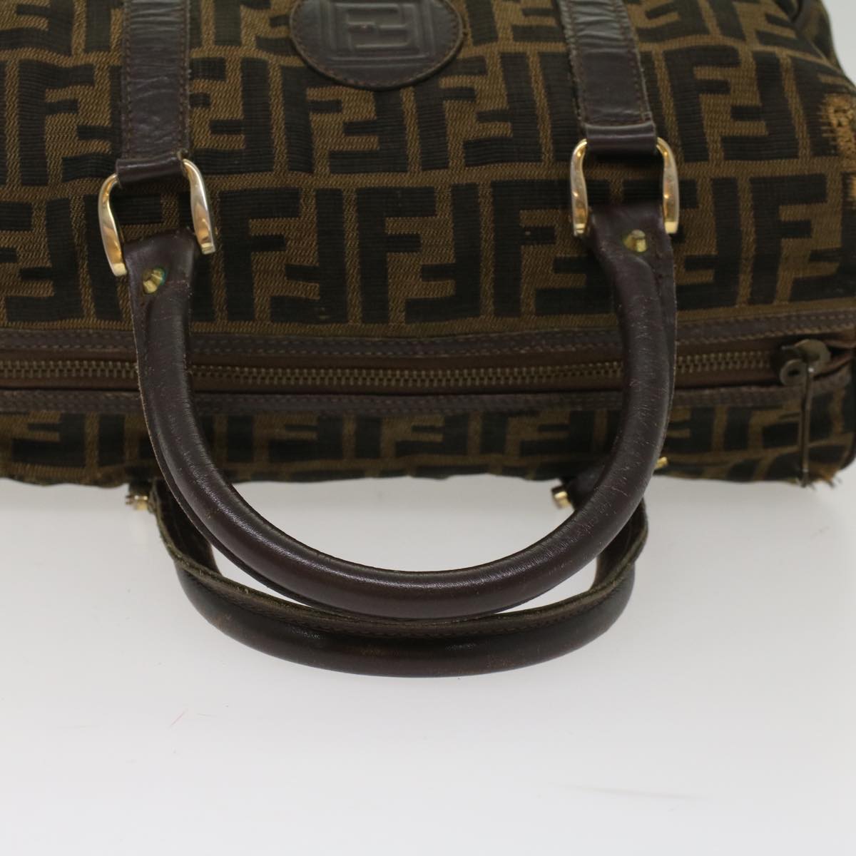 FENDI Zucca Canvas Boston Bag Leather Black Brown rd5609