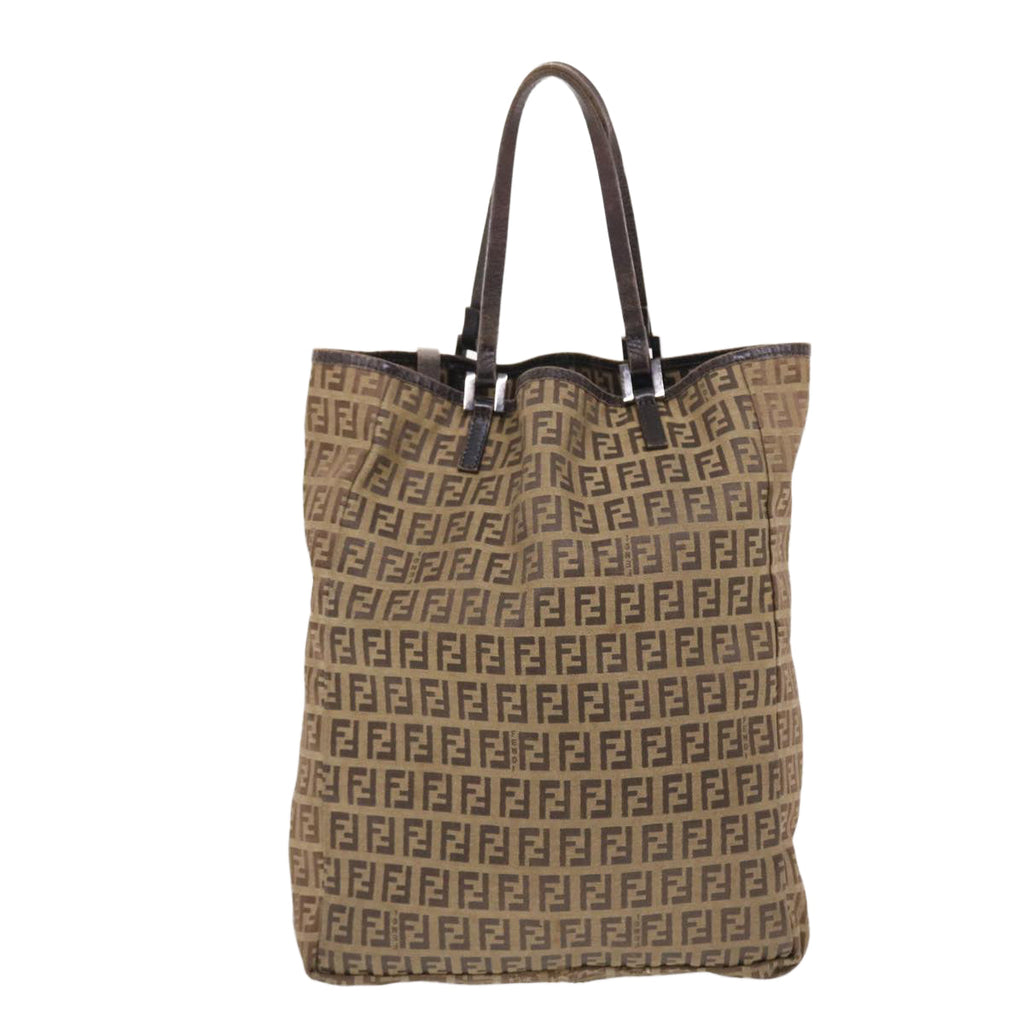 FENDI Zucchino Canvas Tote Bag Nylon Leather Brown rd5610