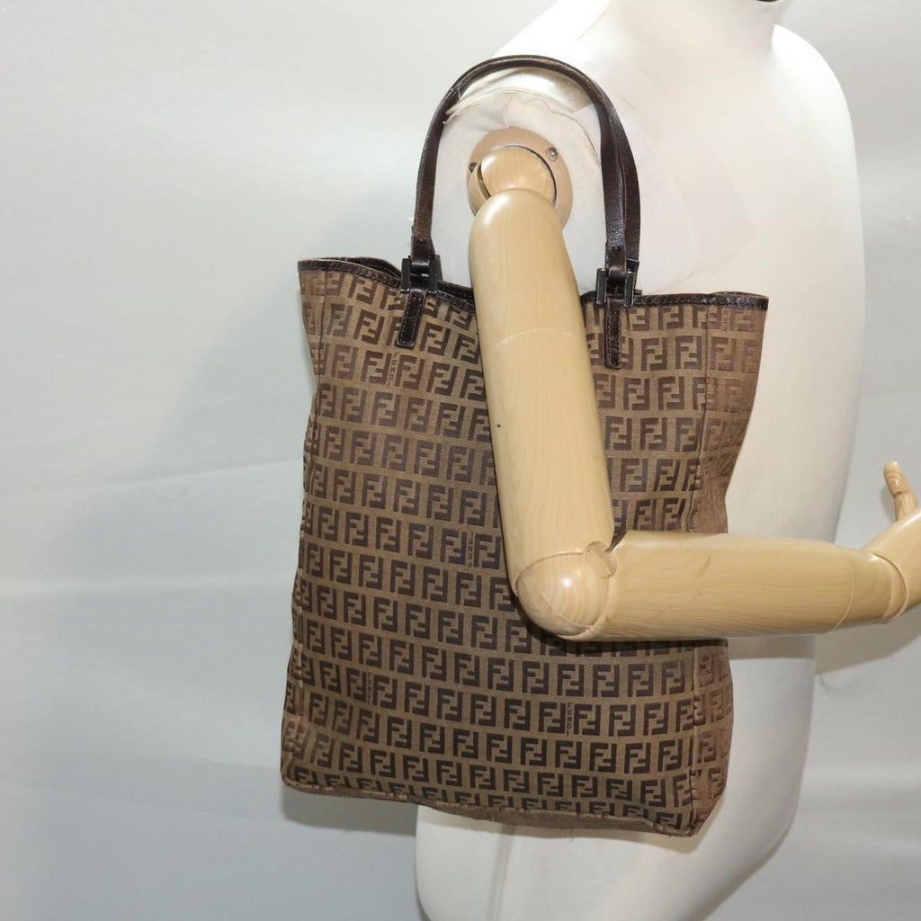 FENDI Zucchino Canvas Tote Bag Nylon Leather Brown rd5610