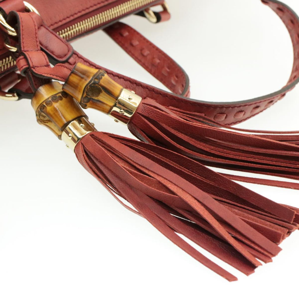 GUCCI Green Carpet Challenge Fringe Bamboo Tote Bag Leather 2way Red rd707