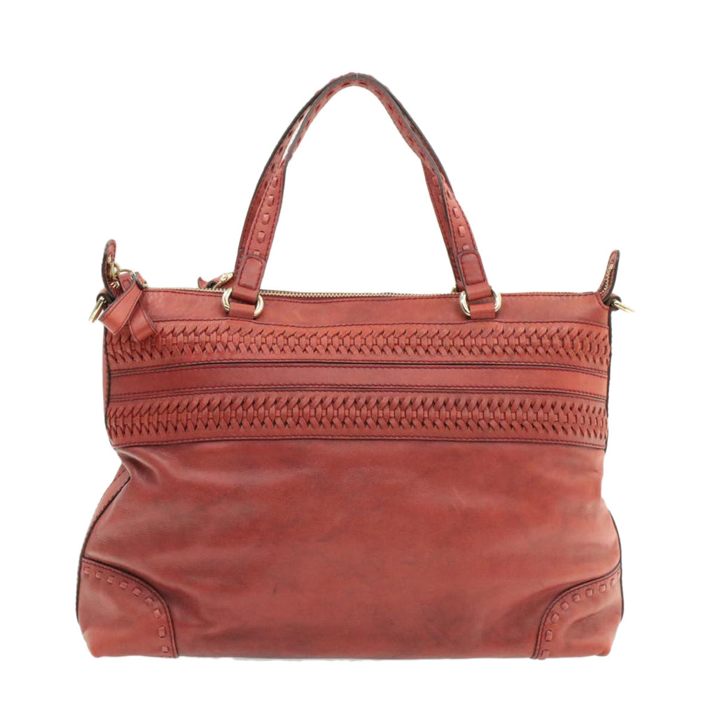 GUCCI Green Carpet Challenge Fringe Bamboo Tote Bag Leather 2way Red rd707