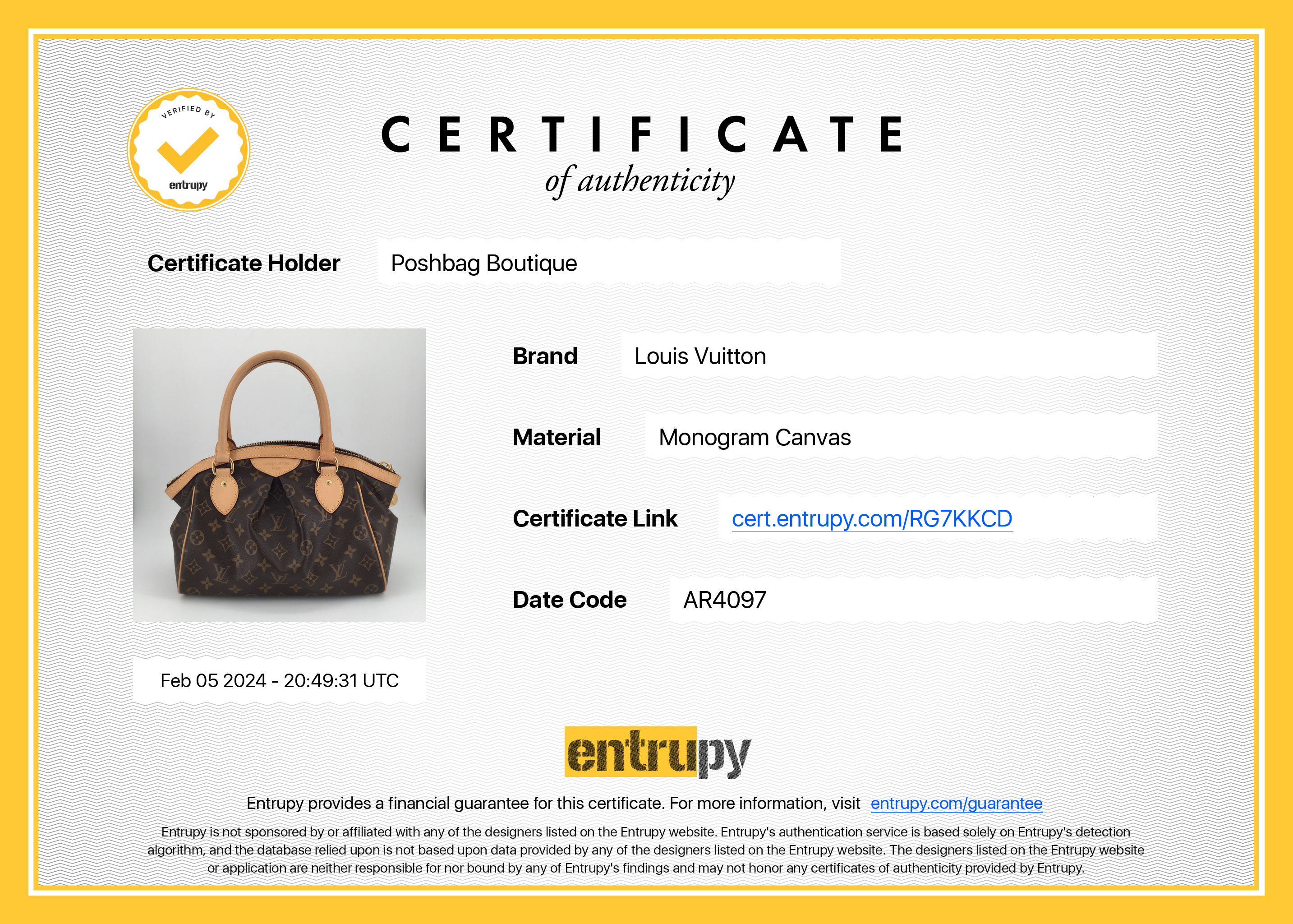 Louis Vuitto Tivoli PM Monogram Canvas Bag