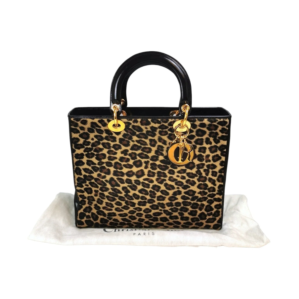 Dior Lady Dior Large Leopard Print Calfhair