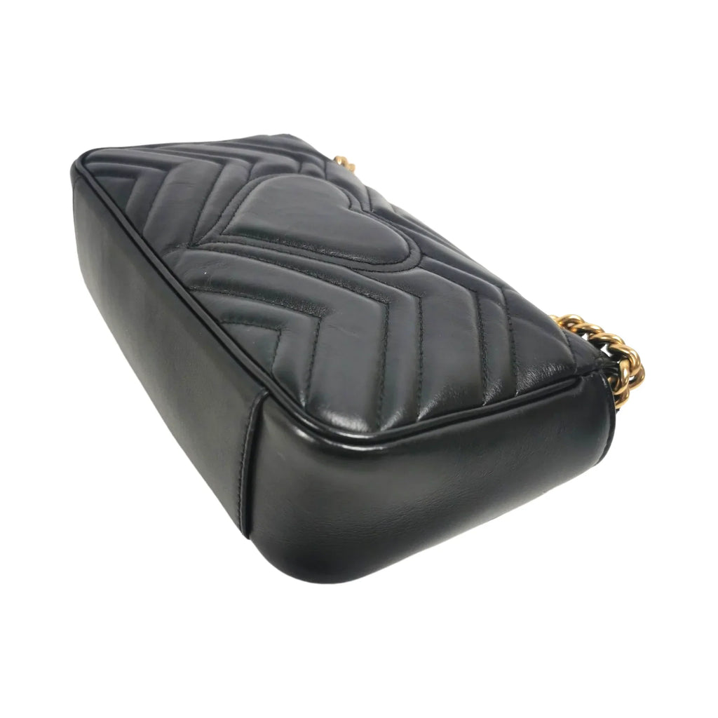 Gucci GG Marmont Mini Black MatelassÃƒÆ’Ã‚Â© Leather Gold