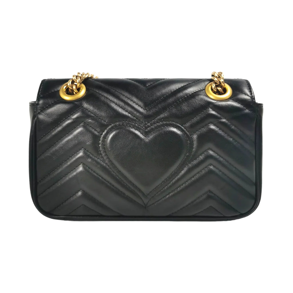 Gucci GG Marmont Mini Black MatelassÃƒÆ’Ã‚Â© Leather Gold