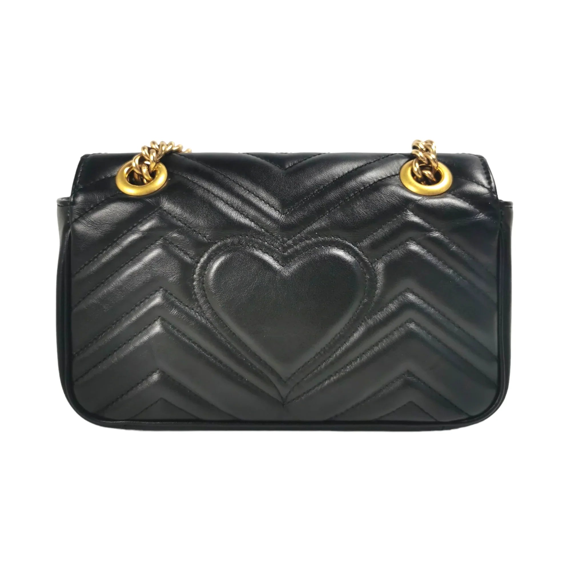 Gucci GG Marmont Mini Black MatelassÃƒÆ’Ã‚Â© Leather Gold